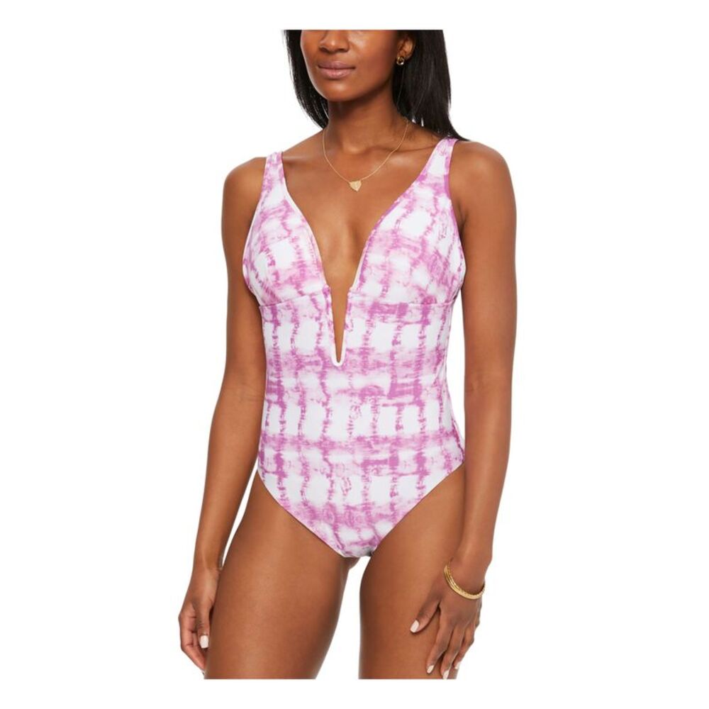 BAR III Women's Purple Plunging V-Neck Open Back V-Wire One Piece Swimsuit XL